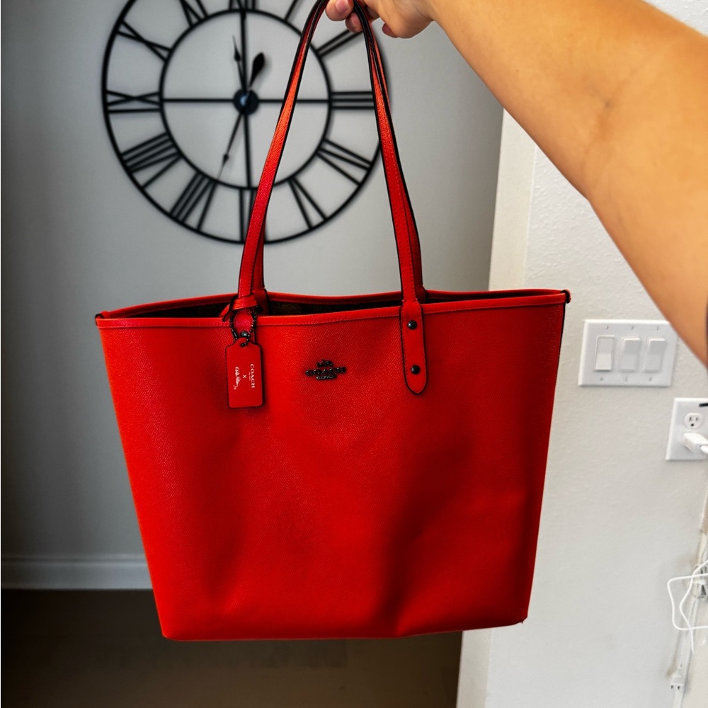 Coach Orange Reversable Leather Tote Bag